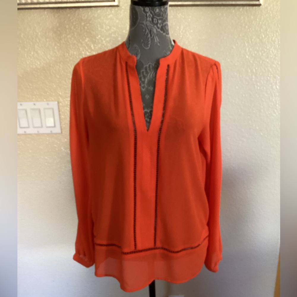 NWT Michael Kors Orange Flowy Top Ladder Crochet Details